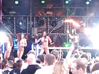 Nude on stage gogo girls at rave-techno concert 2